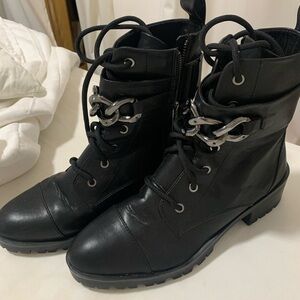 Karl Lagerfeld Paris Black Moto Boots with Silver Accents